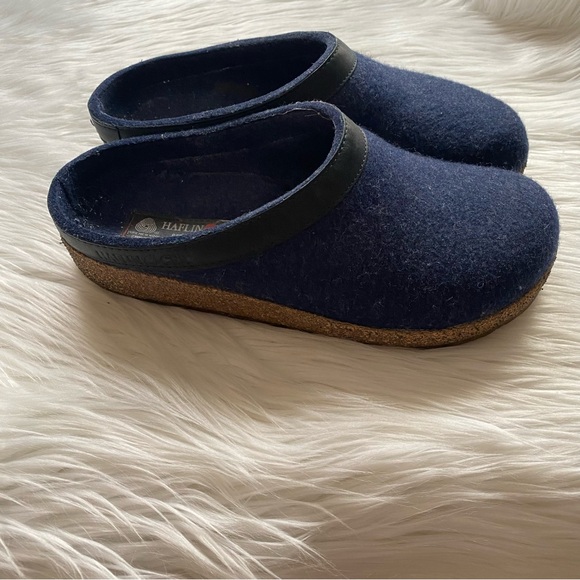 Haflinger GZL Leather Trim Grizzly Clogs 39 Navy - Picture 4 of 12